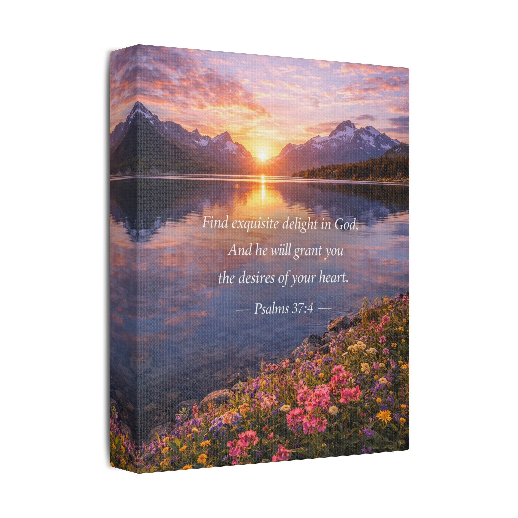 Peaceful Scenes – Sunset Lake – Psalm 37:4 Canvas Print