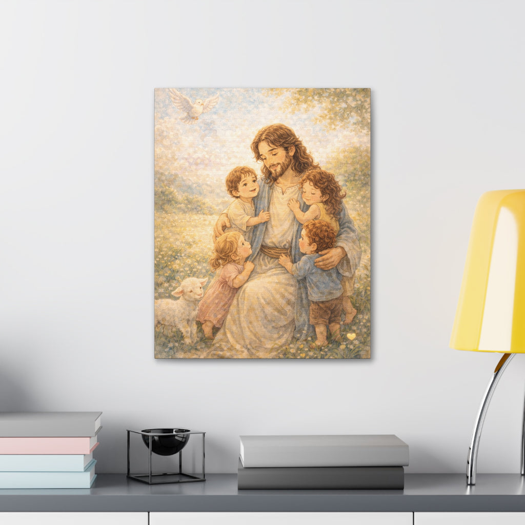 Held in 'His' Care Canvas — Jesus with Children (Matthew 19:14)