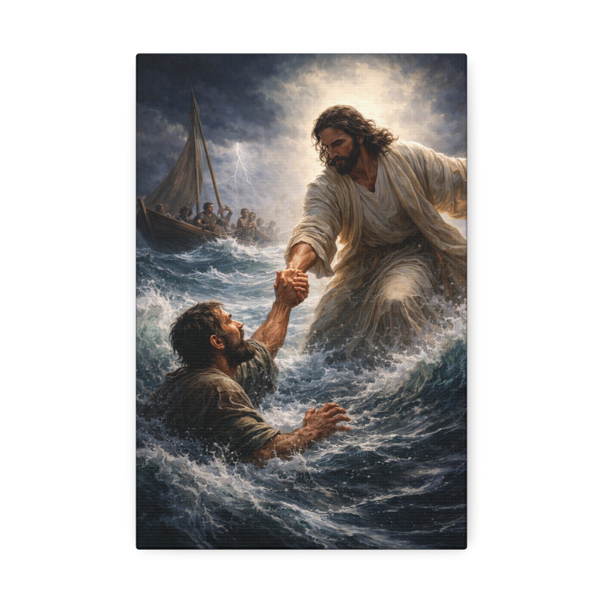 Jesus Saves Canvas Wall Art – Christian Faith Stretched Canvas | Inspirational Scripture Decor