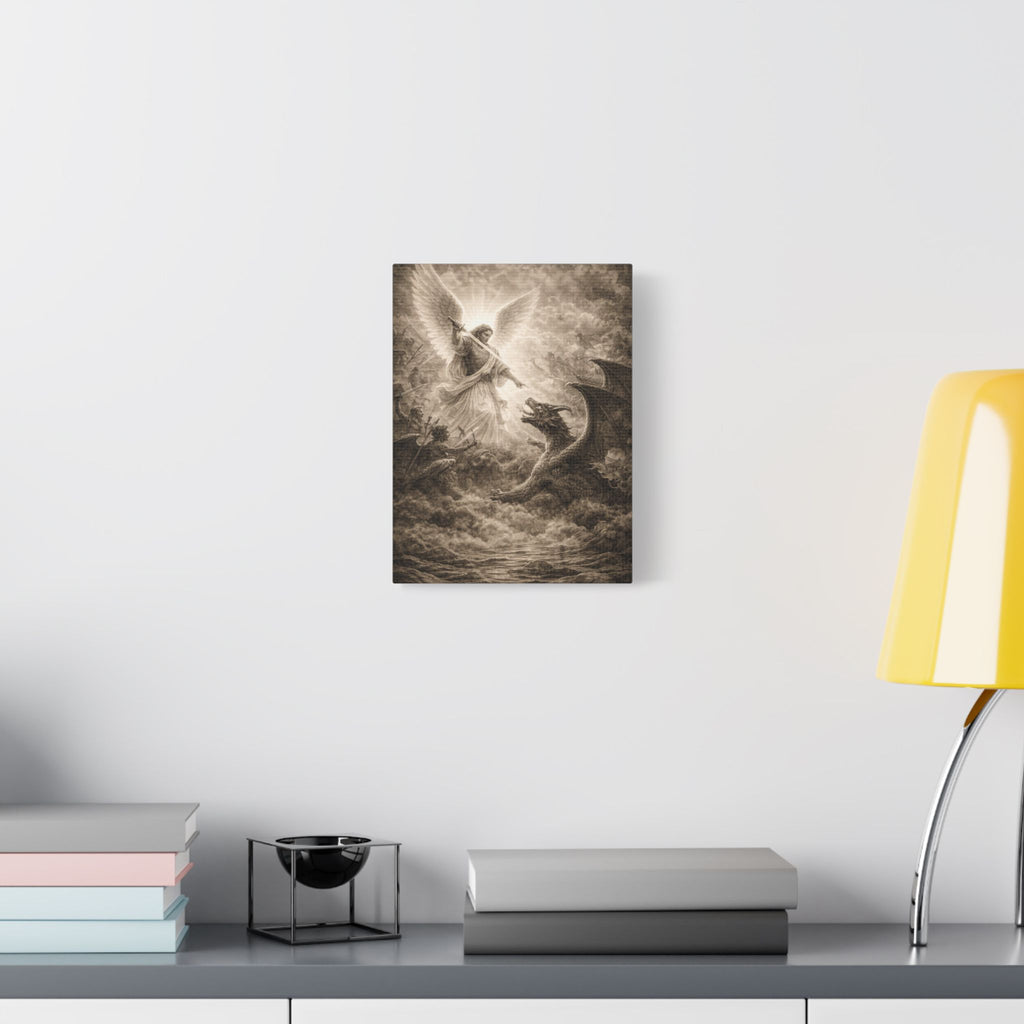 Michael the Archangel vs Dragon Canvas – Biblical Spiritual Warfare Wall Art