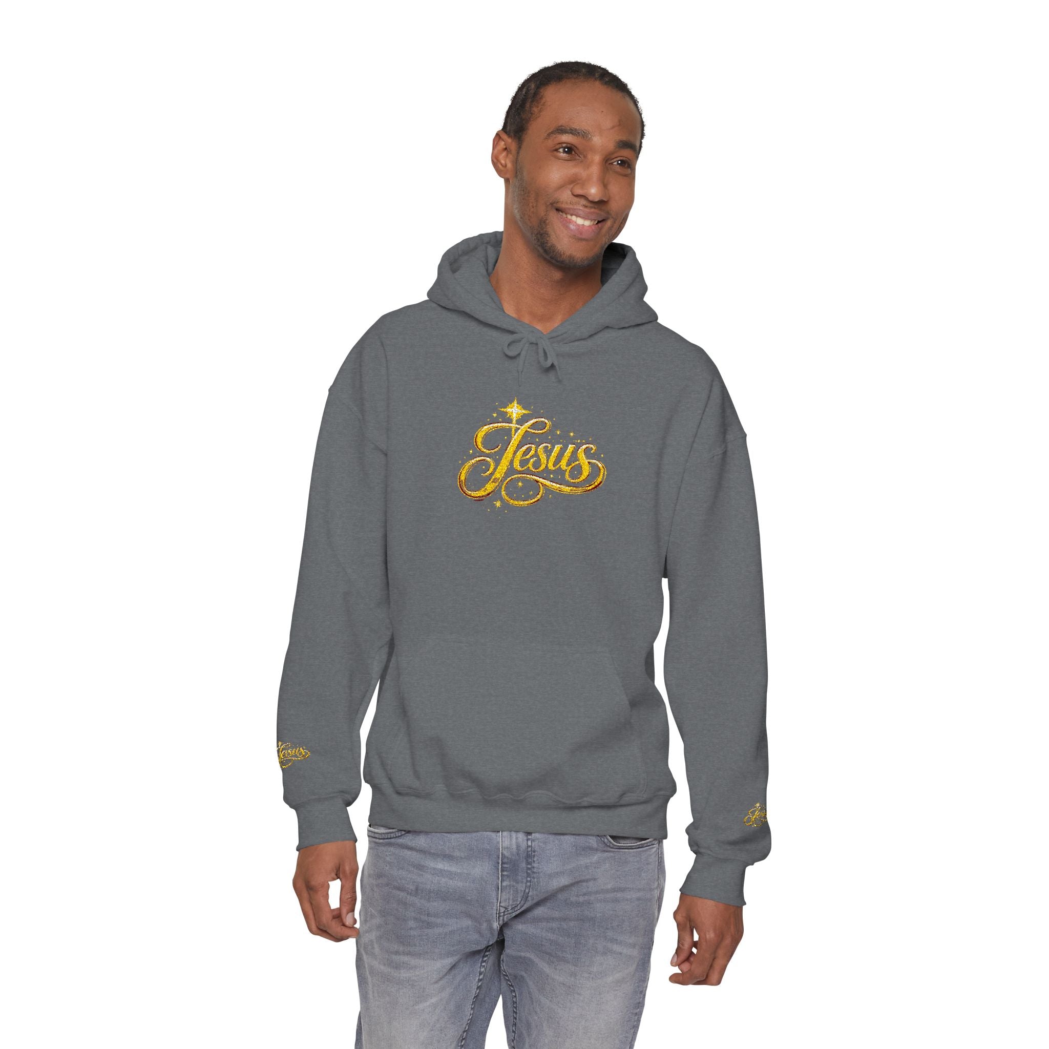 Jesus Gold Script Hoodie – Sparkle Christian Faith Pullover | Inspirational Hoodie