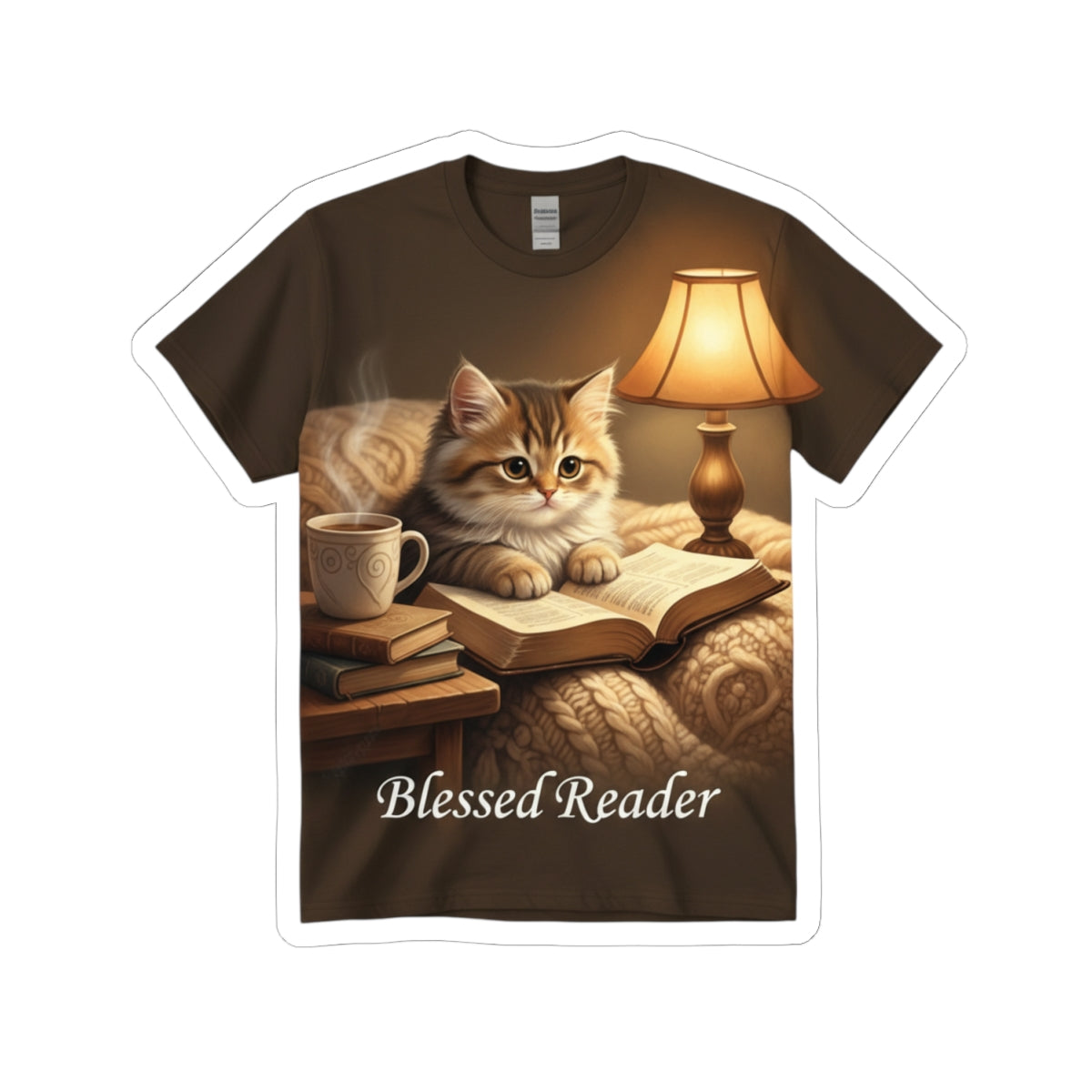 Blessed Reader Cat Sticker – Cozy Book Lover Kiss-Cut Decal | Cute Reading Cat Laptop Sticker