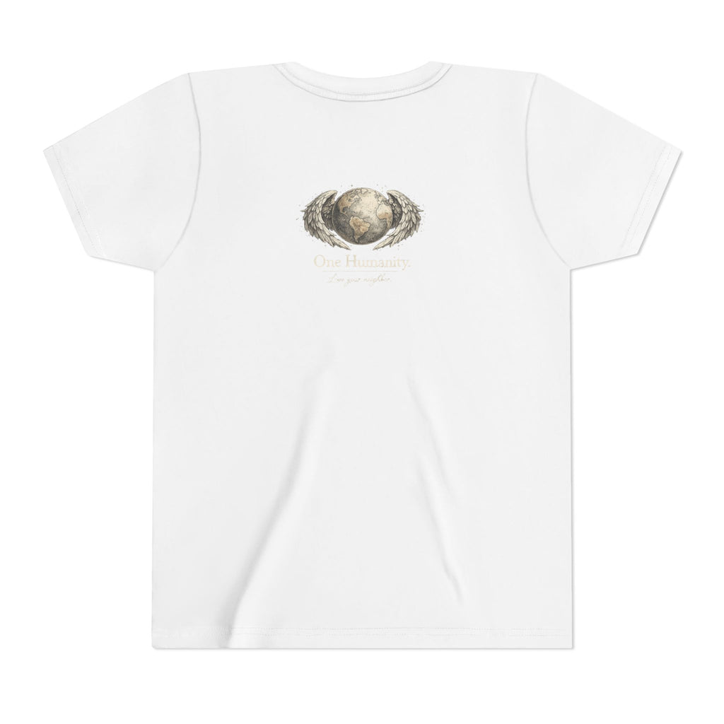 Youth “Quiet Kindness Changes Everything” Tee – Kids Inspirational T-Shirt with Earth & Friends Graphic