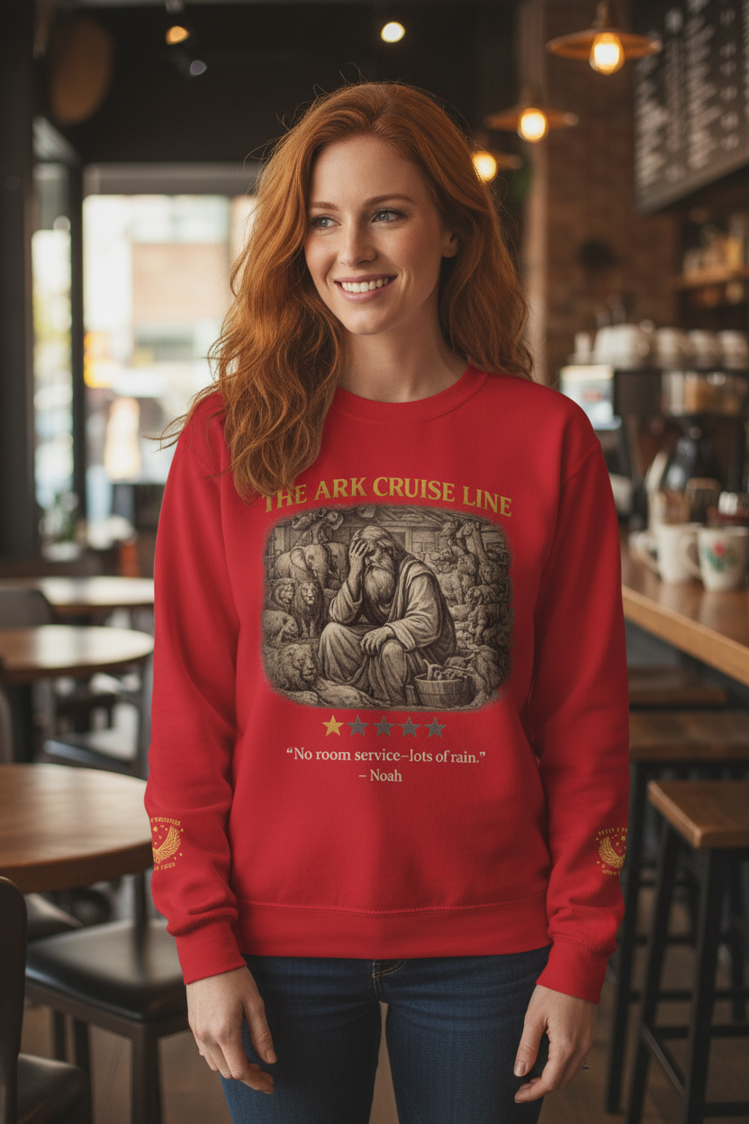 Noah – Crewneck Sweatshirt | “Ark Cruise Liner” Vintage Illustration – Five-Star Faith Series