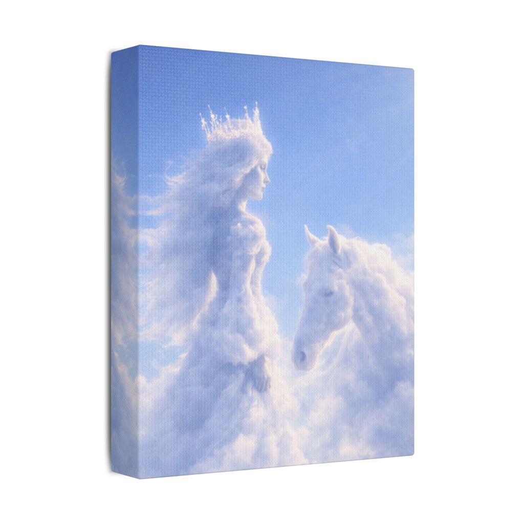 Cloud Princess & Horse Canvas — Dreamy Fairy Tale Nursery Wall Art