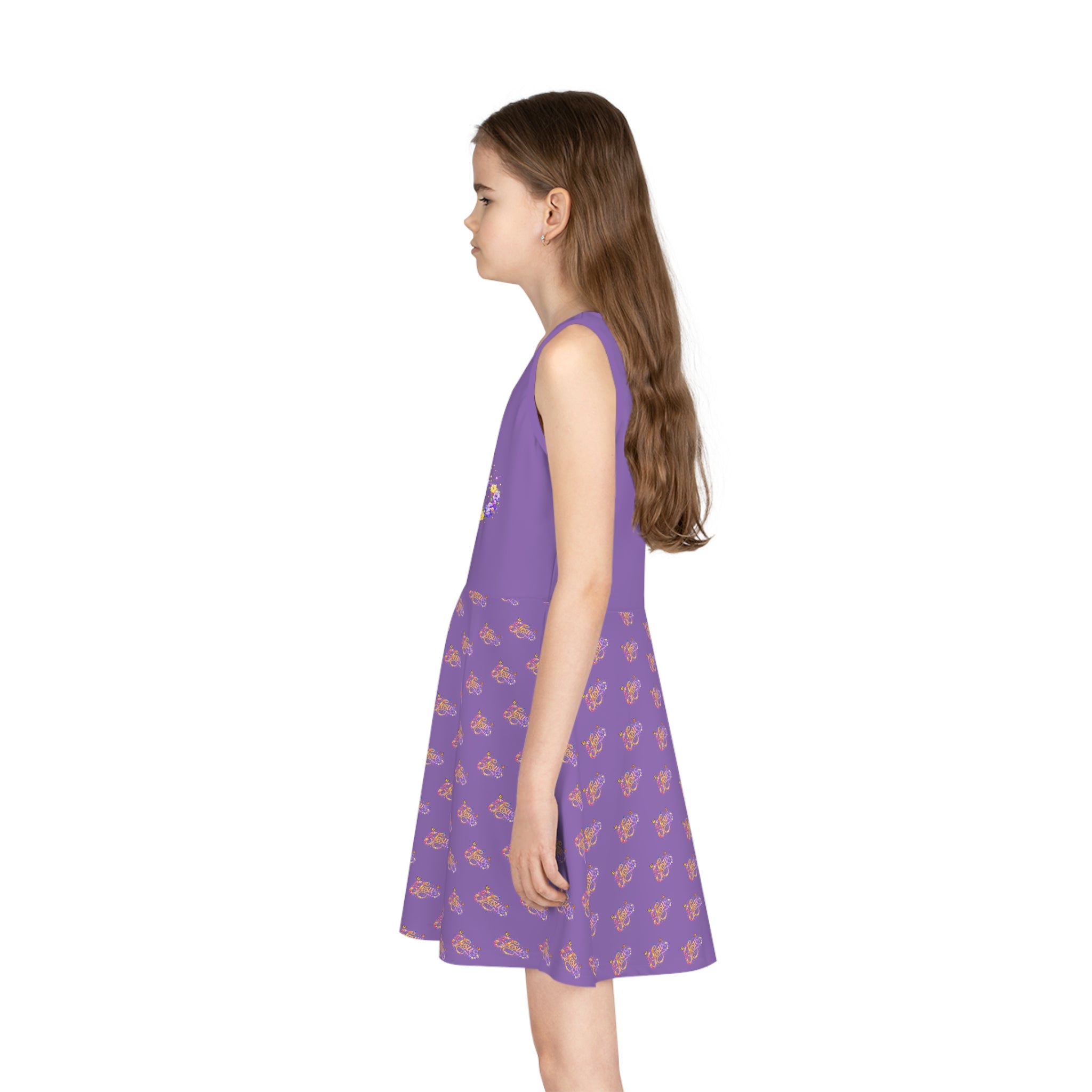 Girls Purple Floral Butterfly Jesus Sundress – Christian Youth Faith Dress | Mom & Daughter Matching Outfit