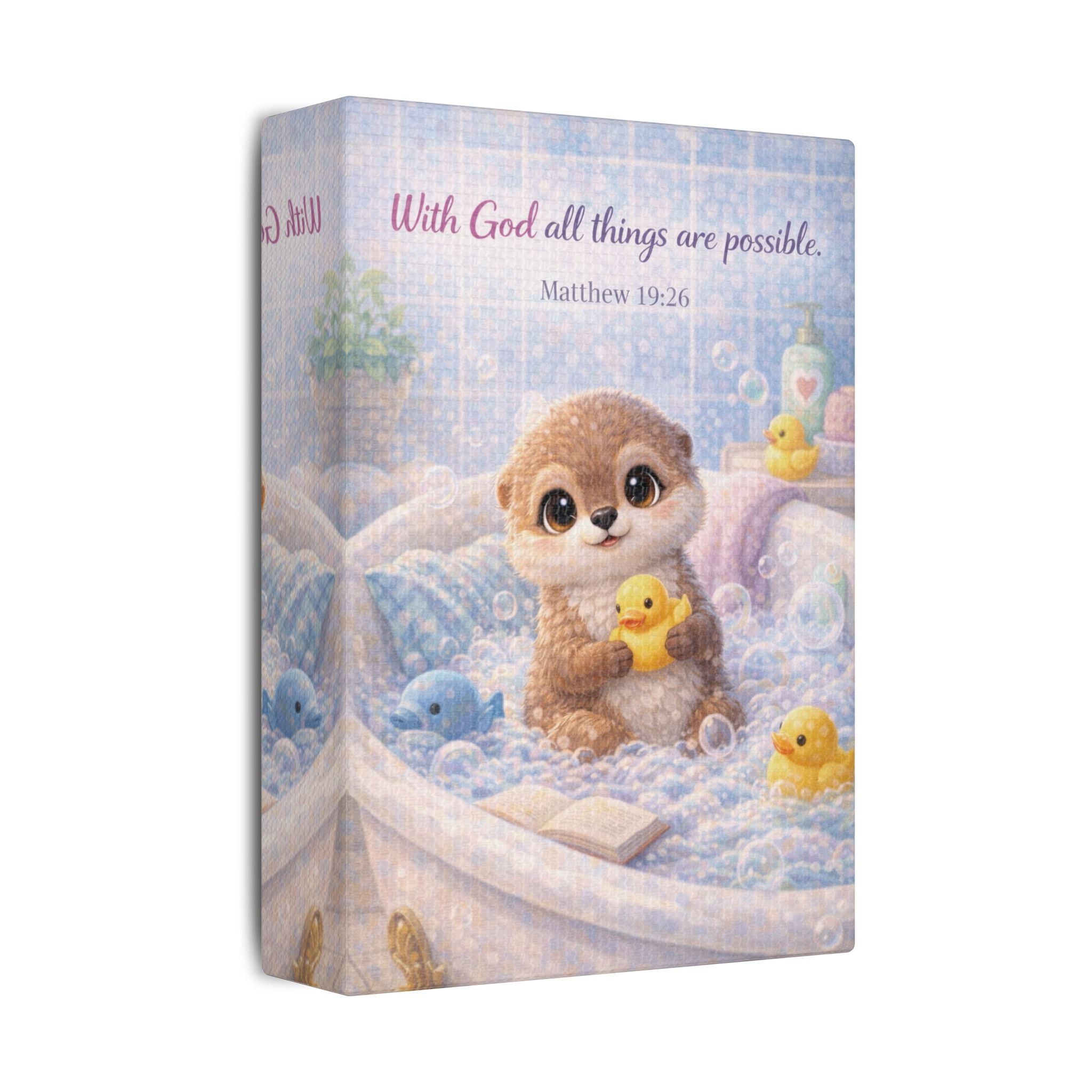 Scripture Woodland Animals – Otter – Matthew 19:26 Canvas Print