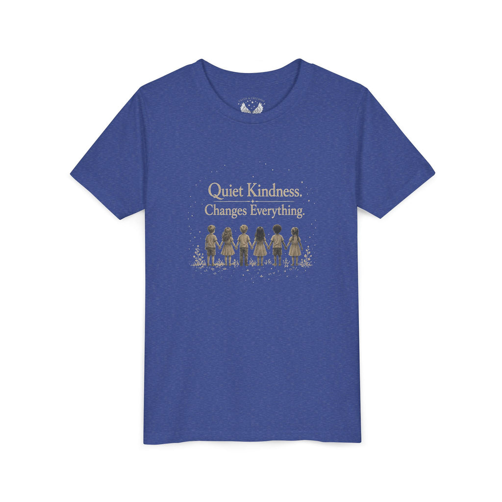 Youth “Quiet Kindness Changes Everything” Tee – Kids Inspirational T-Shirt with Earth & Friends Graphic