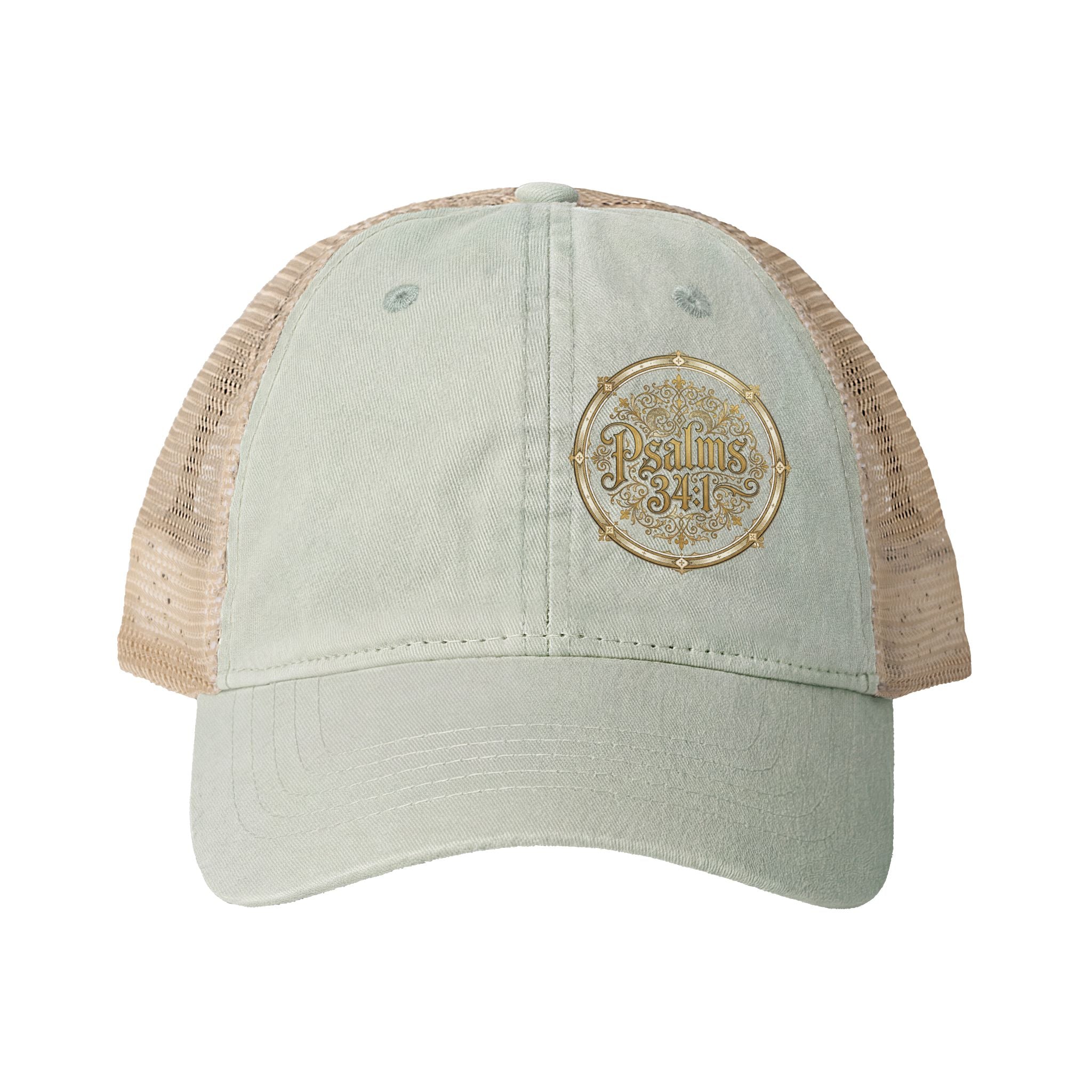 Women’s Washed Mesh-Back Cap – Psalm 34:1 Vintage Ponytail Hat | Faith & Freedom Creations