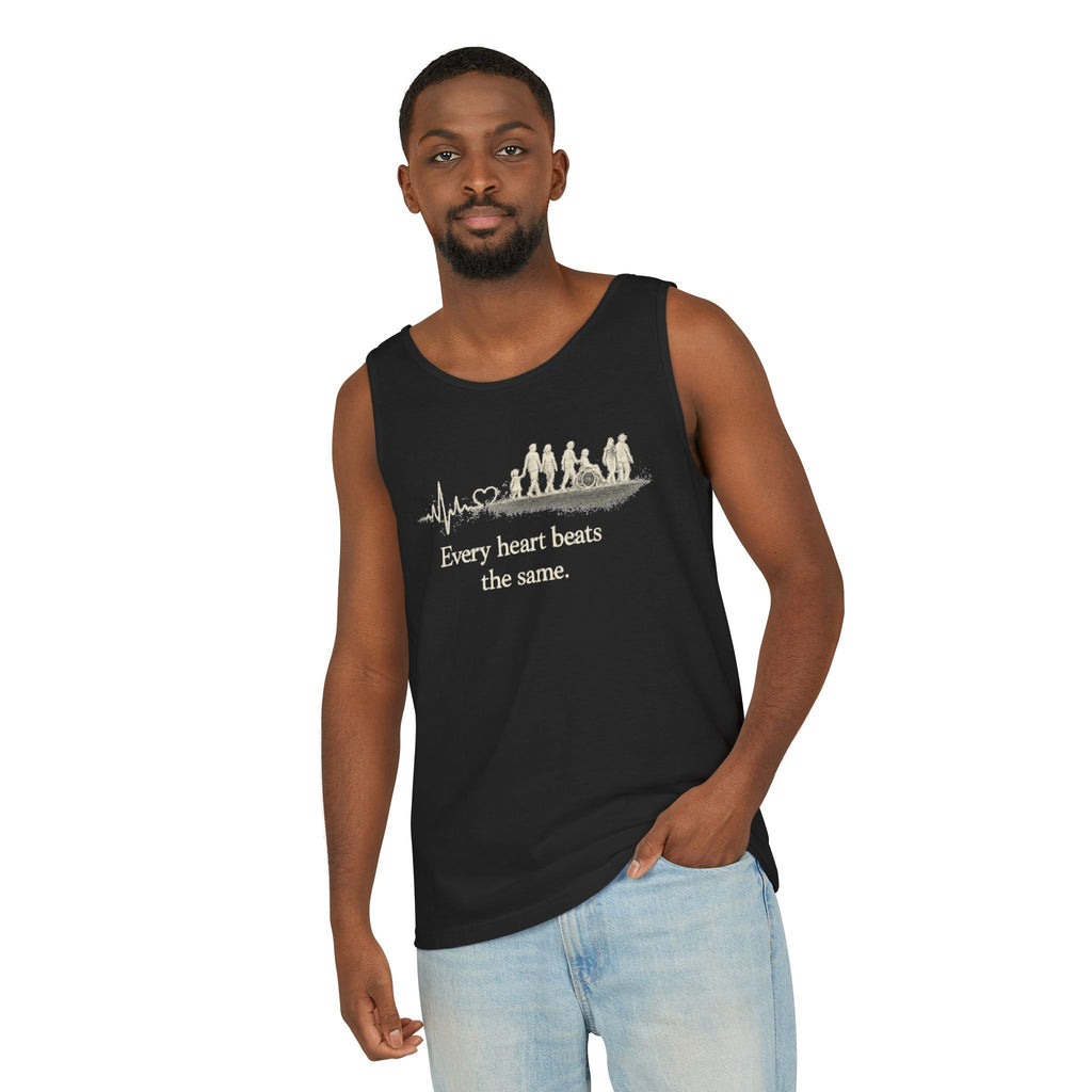 “Every Heart Beats the Same” Vintage Surf Tank Top – Garment-Dyed Coastal Unity Tank