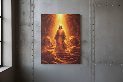Daniel in the Lions' Den Canvas — Gold Biblical Wall Art | Christian Faith Decor