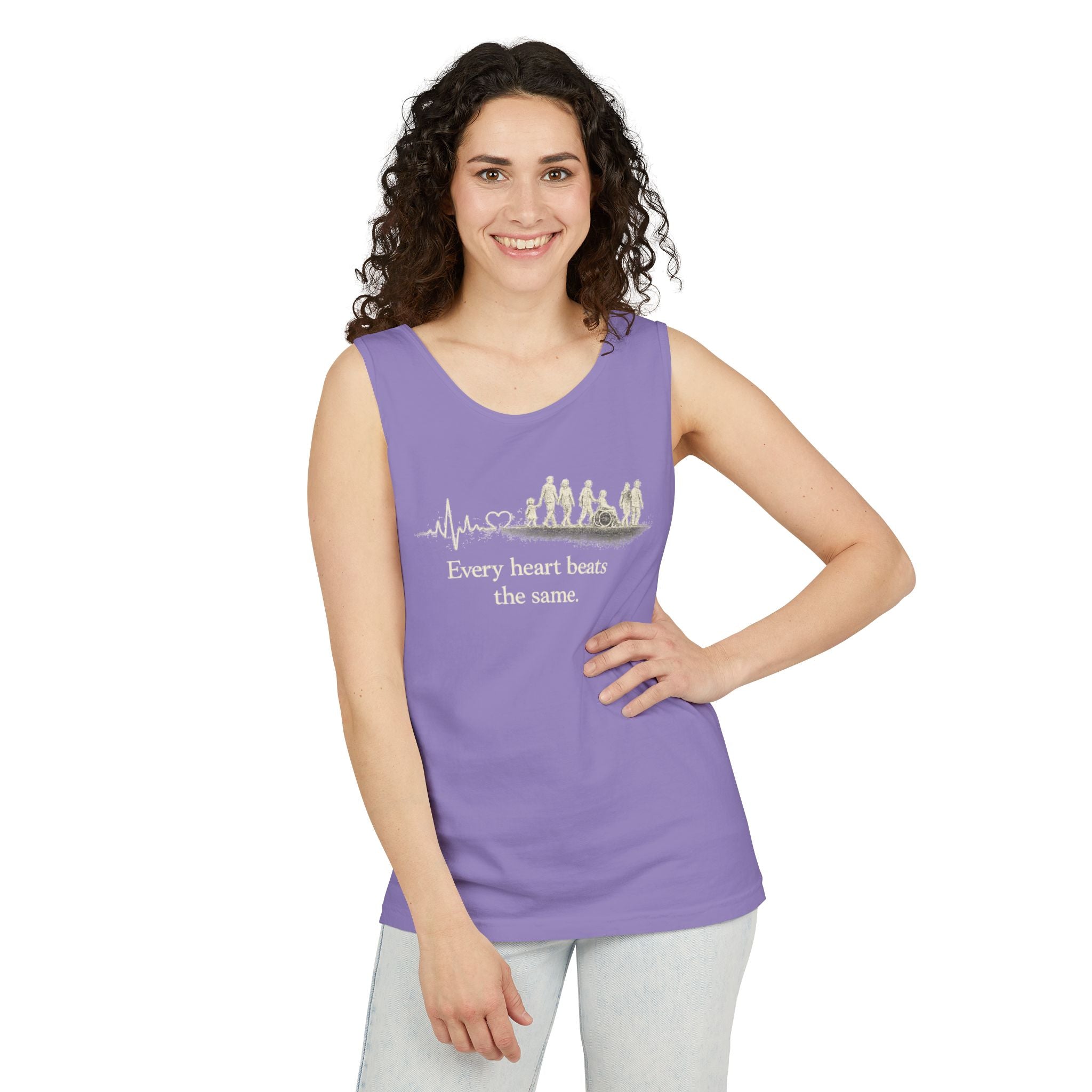 “Every Heart Beats the Same” Vintage Surf Tank Top – Garment-Dyed Coastal Unity Tank