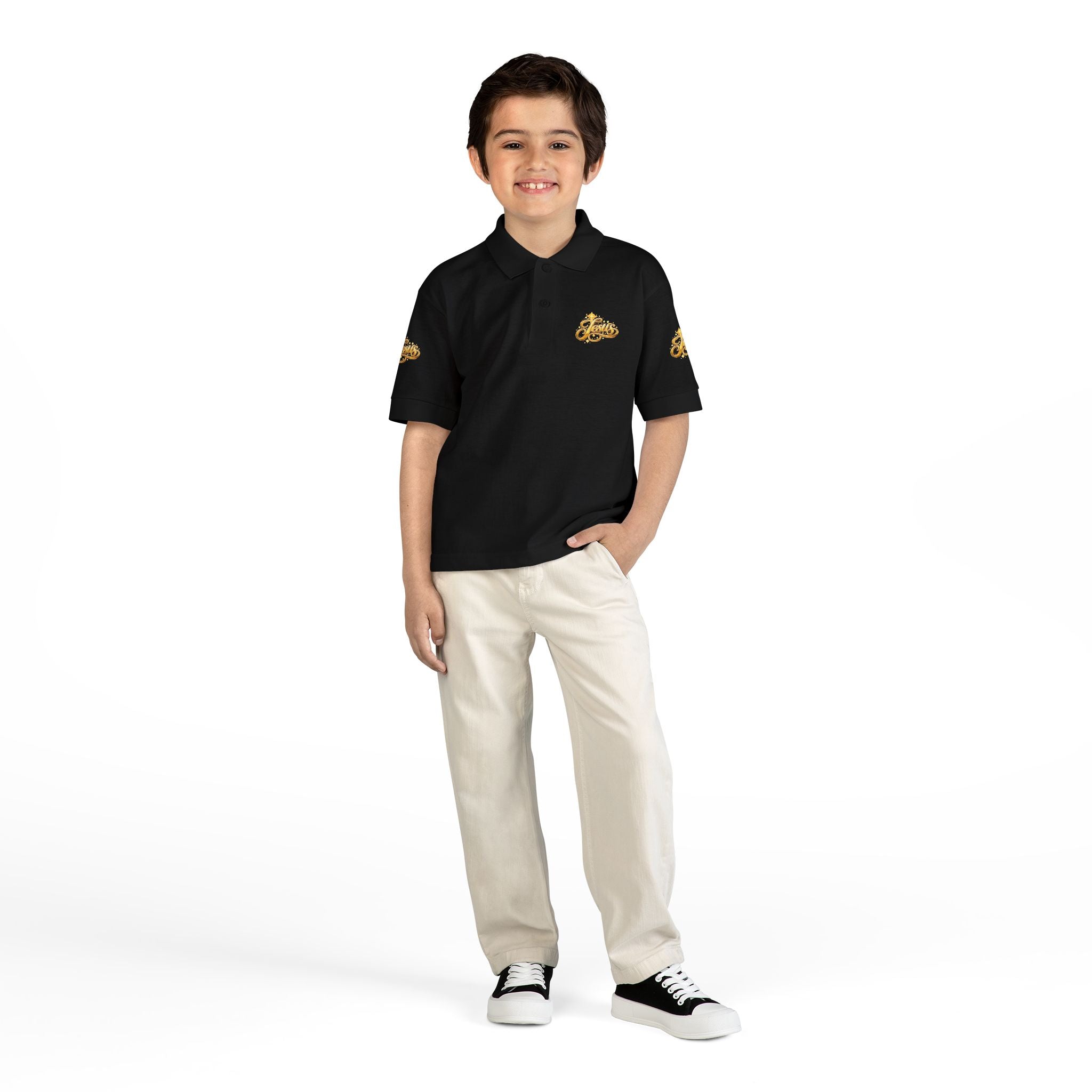 Kids Jesus Gold Nugget Polo – Youth Christian Faith Shirt | Church & Dress Casual Polo