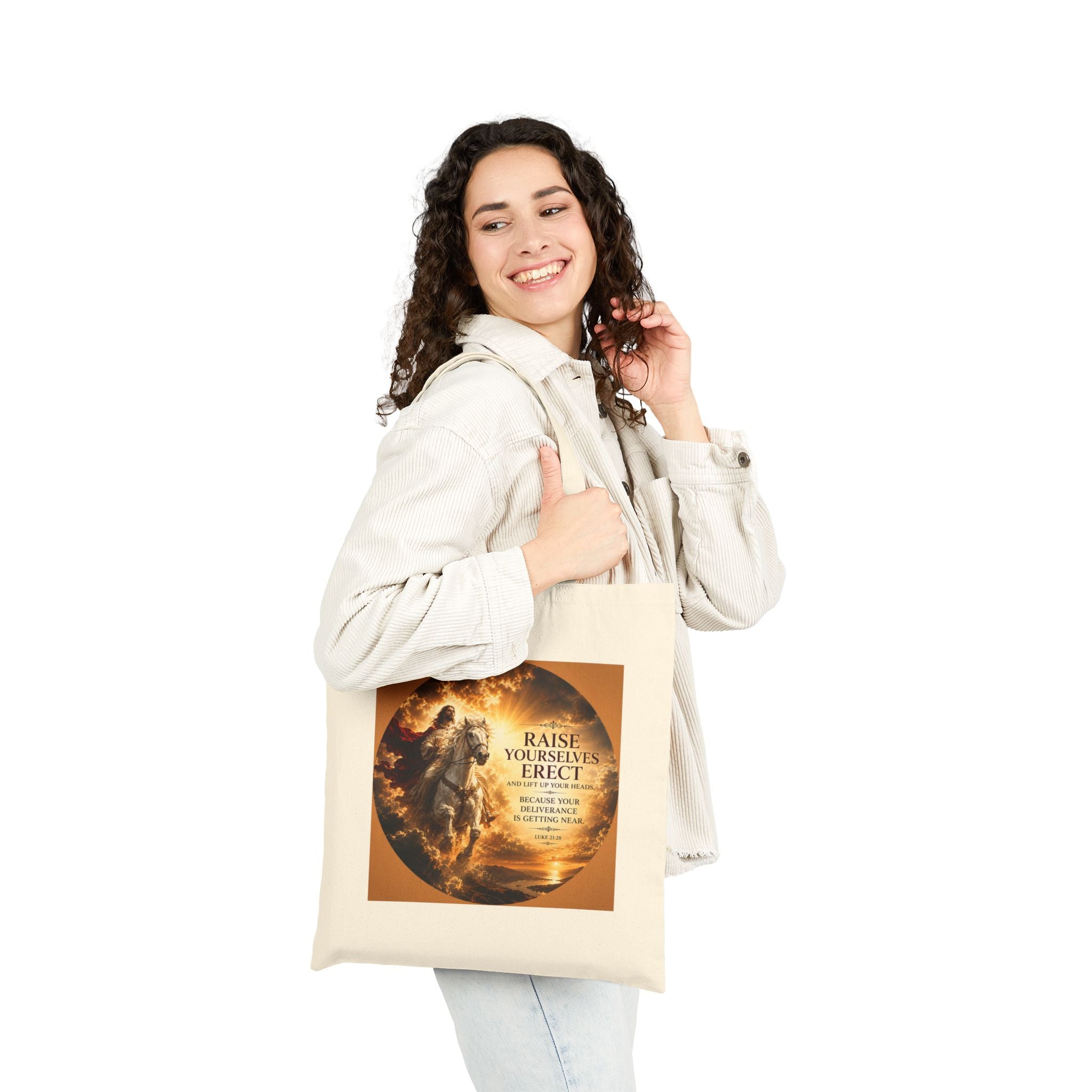 Raise Yourselves Erect Tote Bag | Luke 21:28 Christian Canvas Tote | Inspirational Scripture Shopper