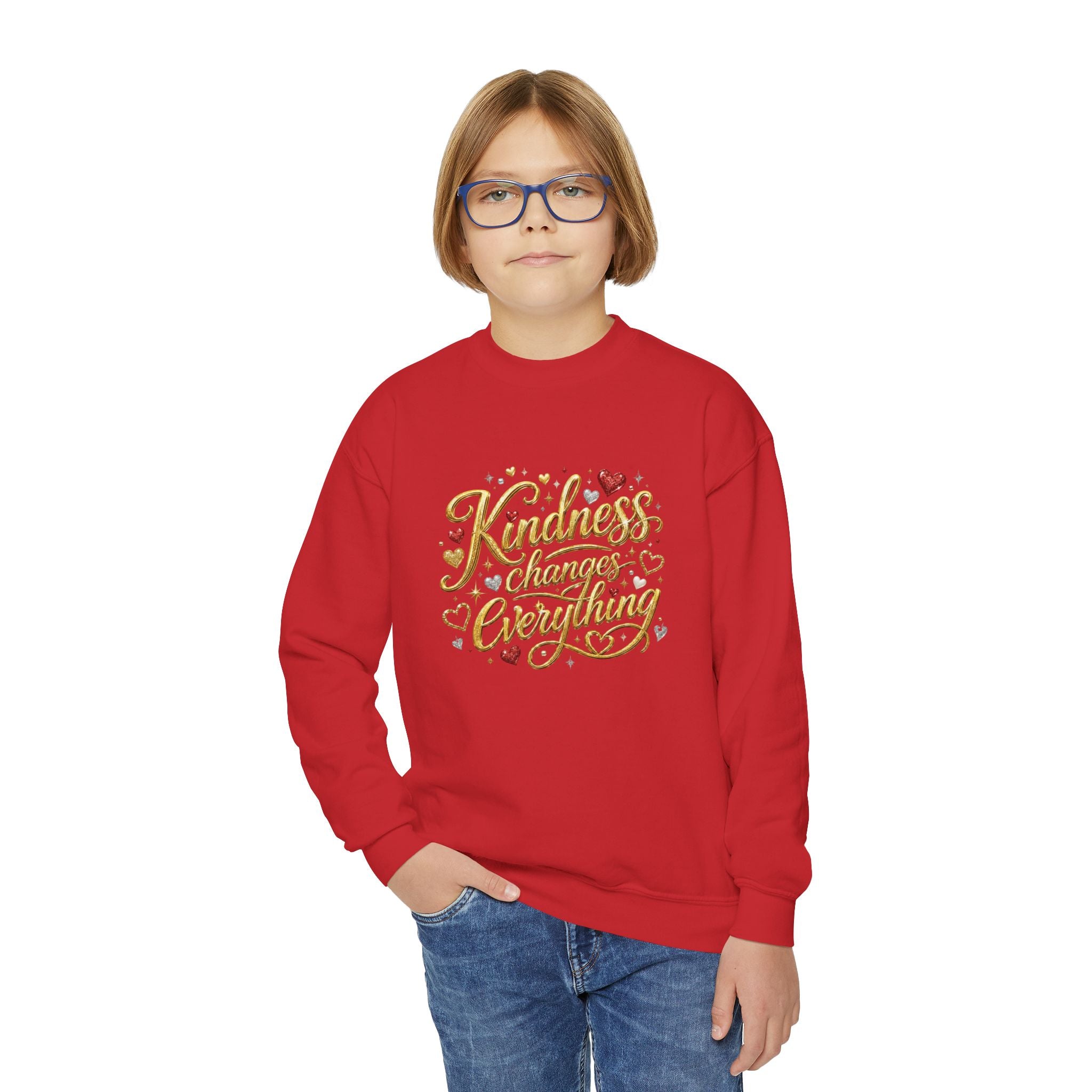 Kindness Changes Everything Youth Crewneck Sweatshirt – Inspirational Kids Pullove