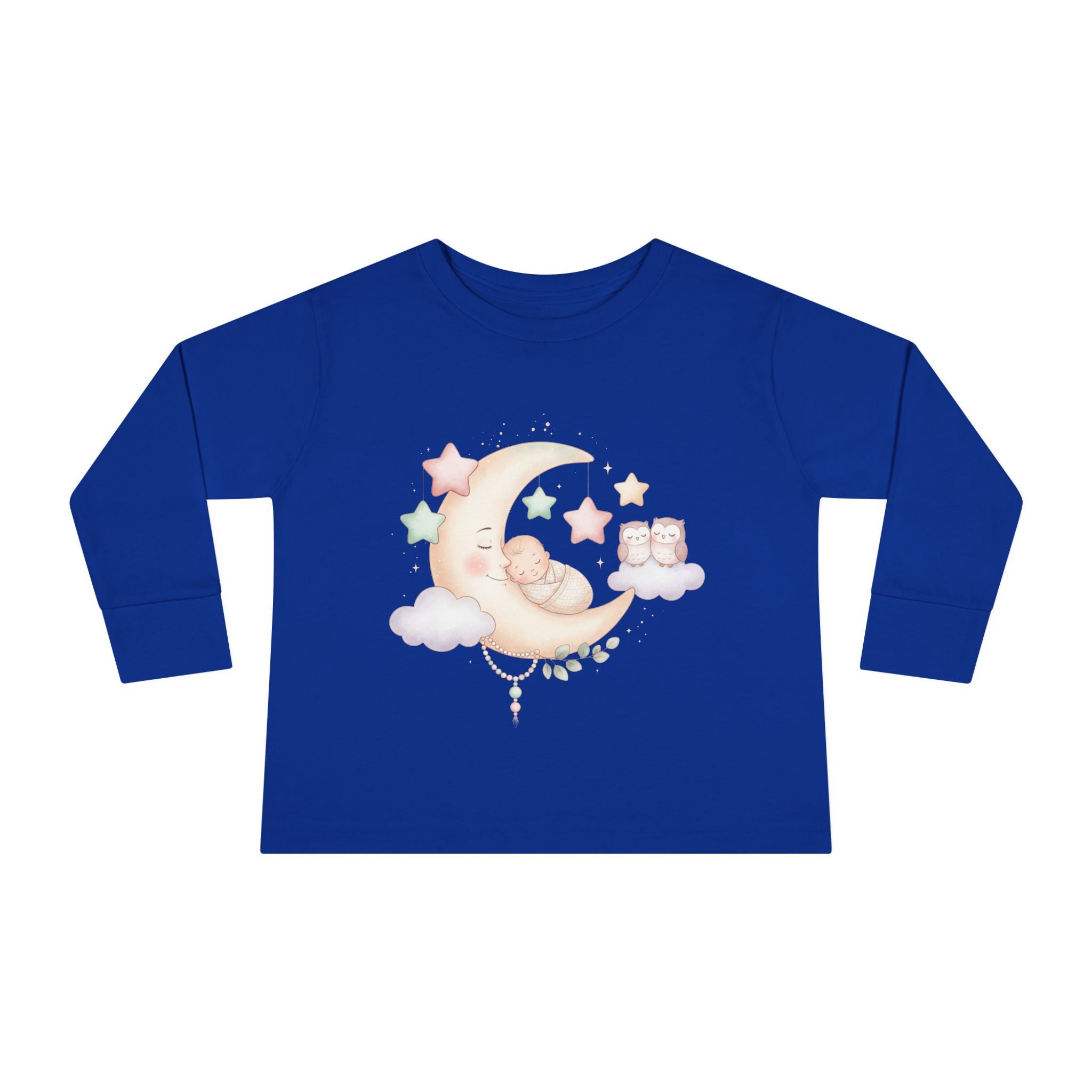 Baby Moon & Owl Toddler Long Sleeve Tee – Pastel Sleepy Moon Nursery Shirt | Cozy Toddler Pajama Style Tee