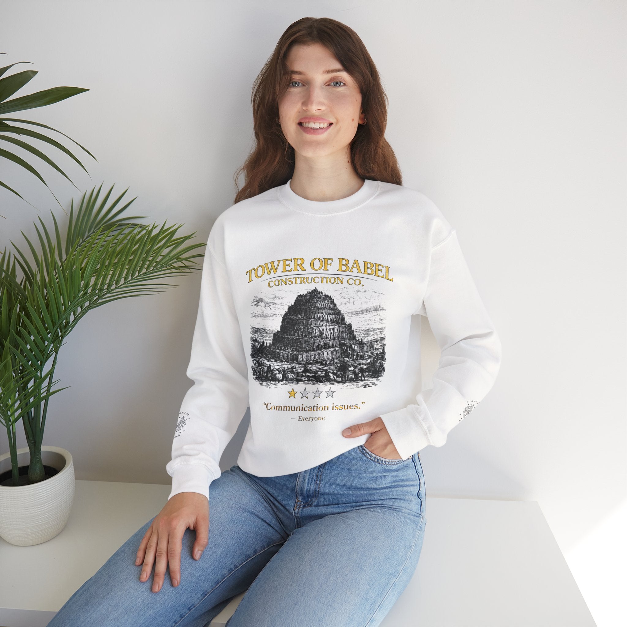 Tower of Babel – Crewneck Sweatshirt | “Review” Vintage Graphic – Five-Star Faith Series