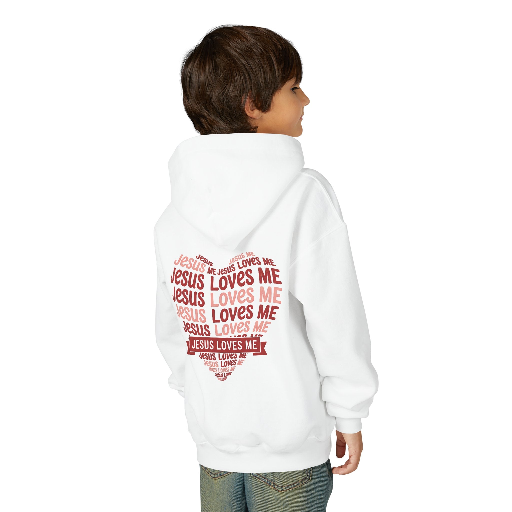 Jesus Loves Me Youth Hoodie – Heart Word Cloud Christian Kids Sweatshirt | Faith Inspired Kids Apparel