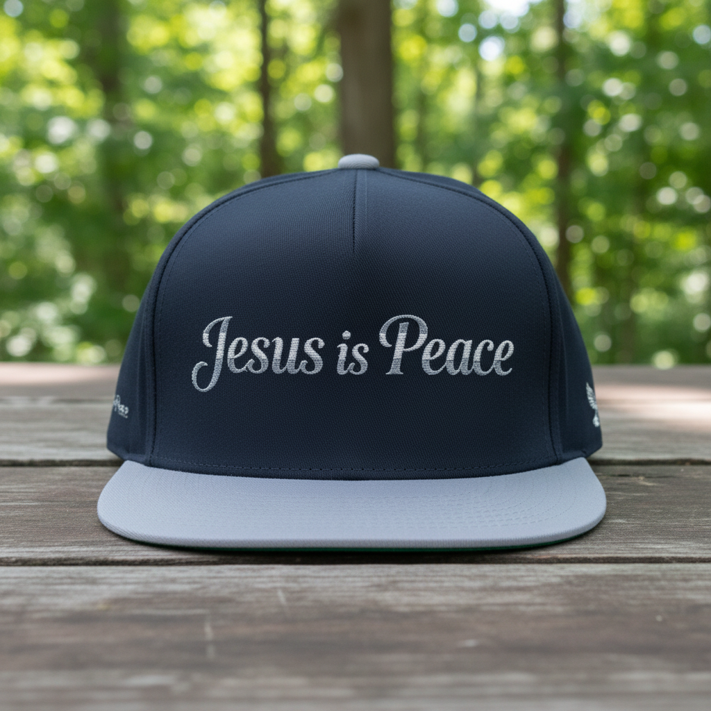 Jesus Is Peace Embroidered Flat Bill Cap | Christian Snapback Hat | Faith-Inspired Cotton Twill Cap