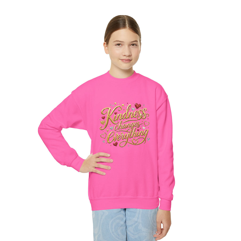 Kindness Changes Everything Youth Crewneck Sweatshirt – Inspirational Kids Pullove