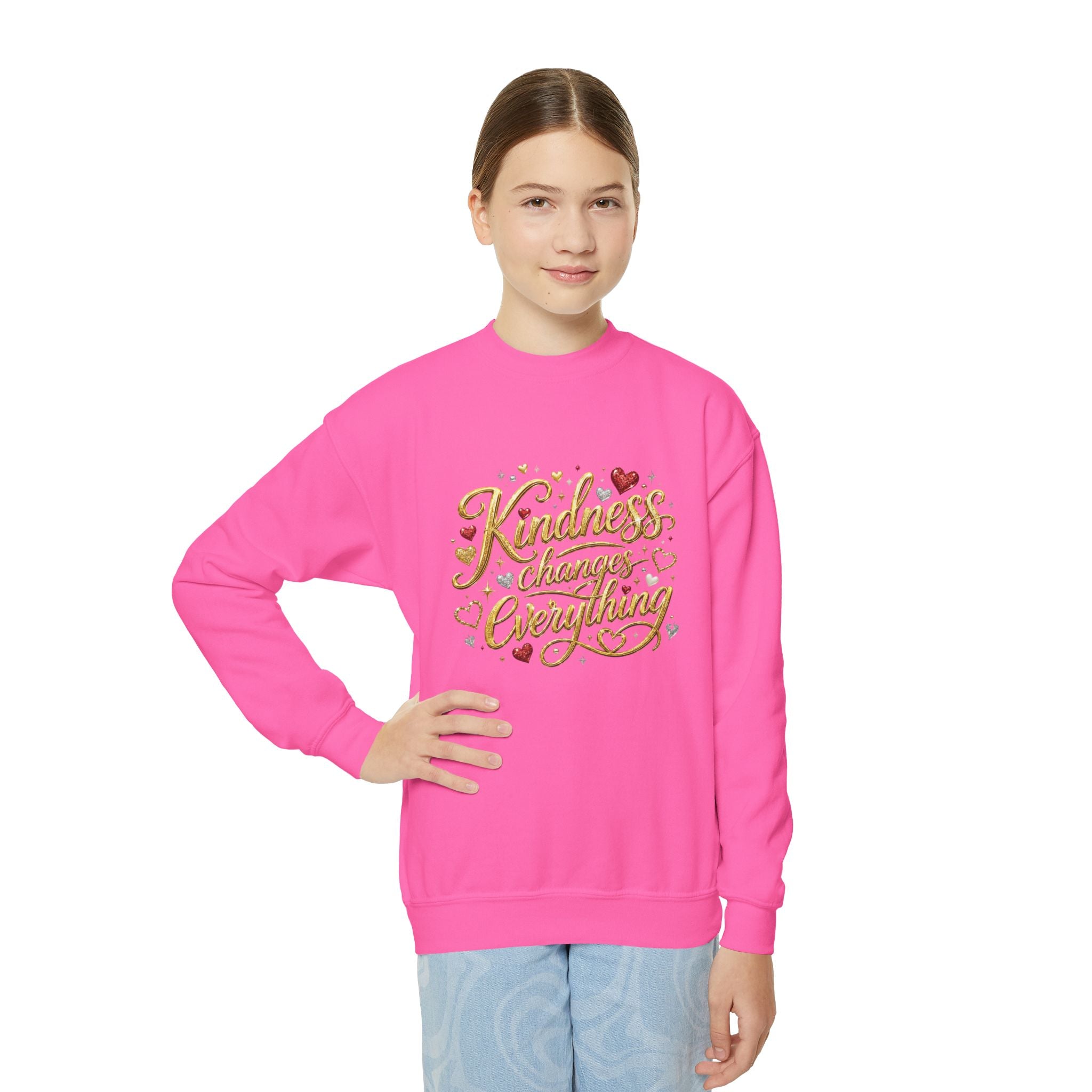 Kindness Changes Everything Youth Crewneck Sweatshirt – Inspirational Kids Pullove