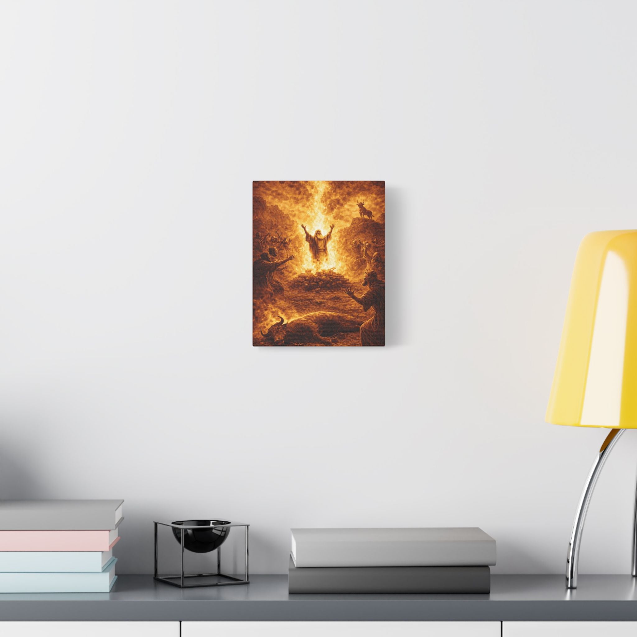 Revival Satin Canvas Wall Art — "Elijah Calls Down Fire" Stretched Spiritual Print