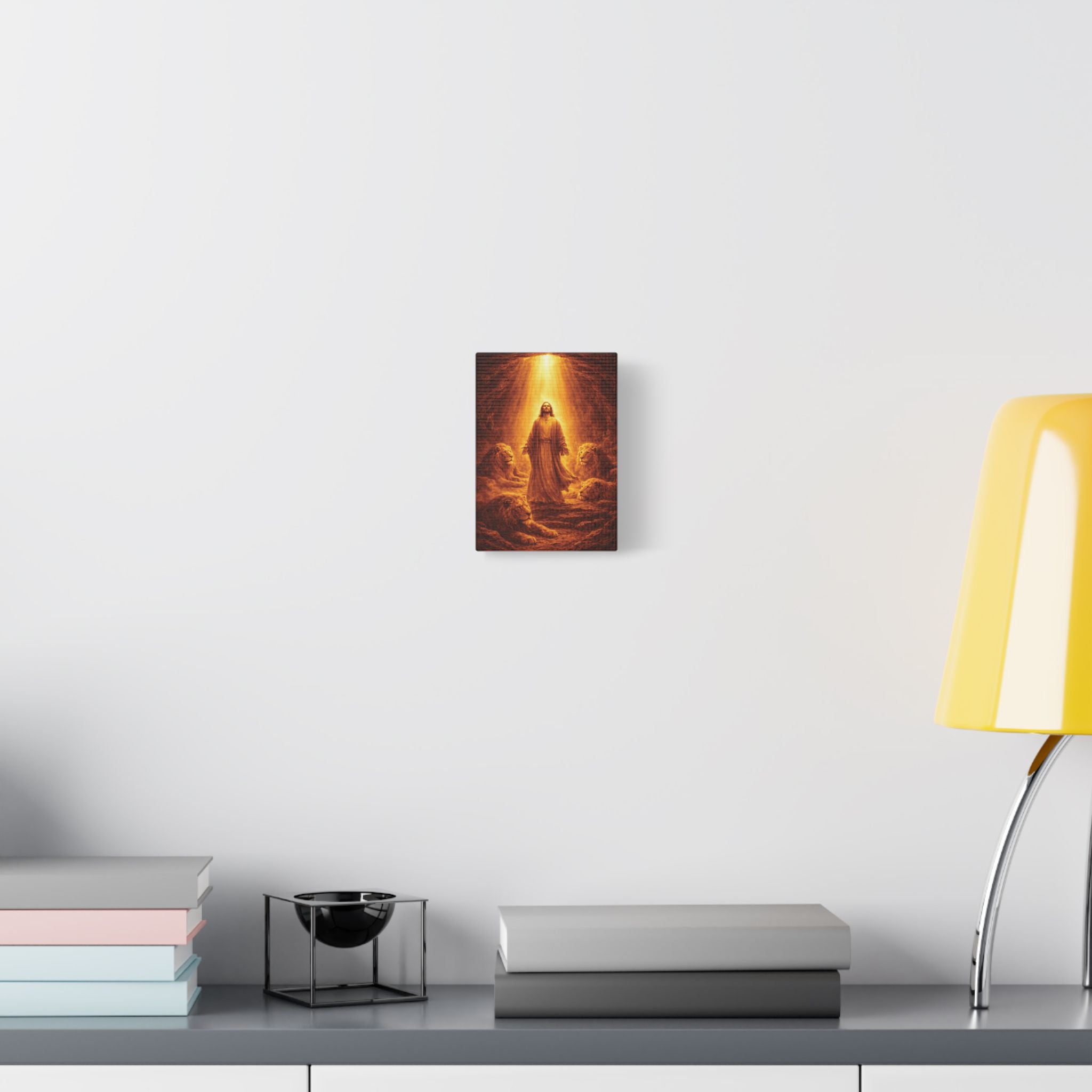 Daniel in the Lions' Den Canvas — Gold Biblical Wall Art | Christian Faith Decor