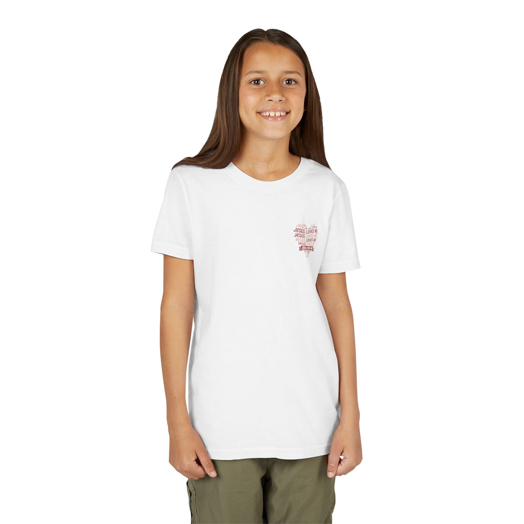 Jesus Loves Me Youth T-Shirt – Heart Word Cloud Christian Kids Tee | Faith Inspired Youth Shirt