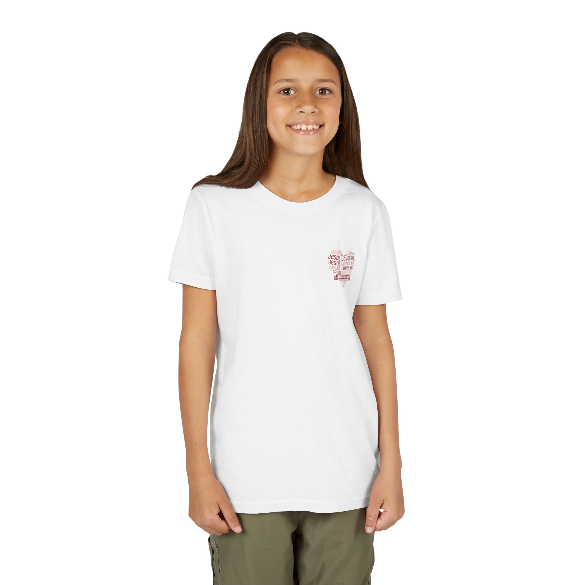 Jesus Loves Me Youth T-Shirt – Heart Word Cloud Christian Kids Tee | Faith Inspired Youth Shirt