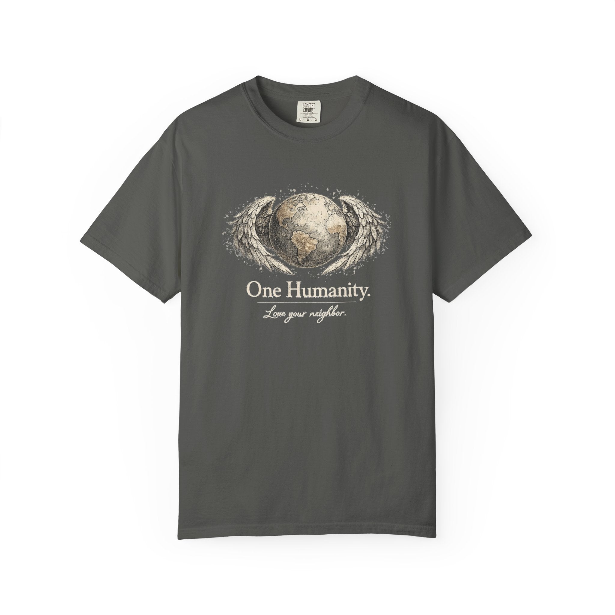 One Humanity T-Shirt – “One Humanity. Love Your Neighbor.” Earth Wings Graphic Tee