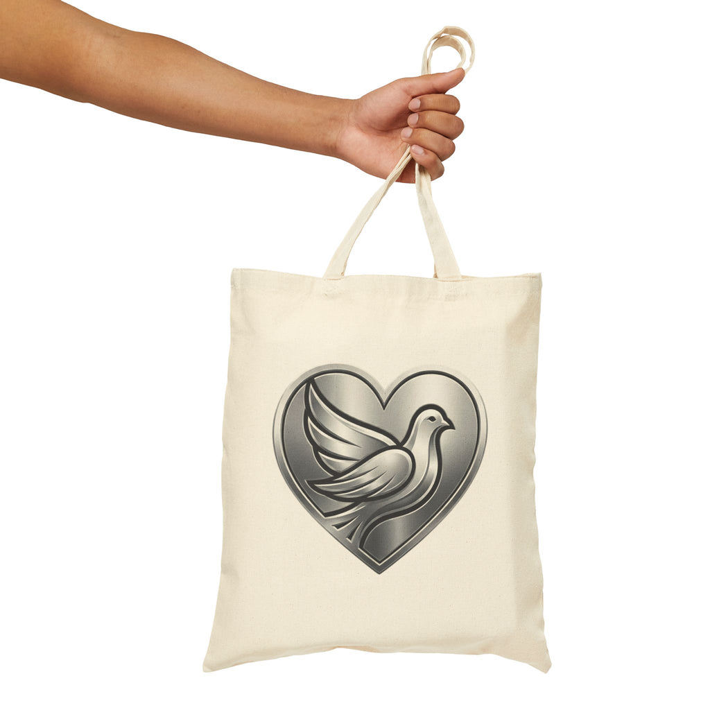 Silver Dove Heart Tote Bag | Peace & Love Canvas Tote | Inspirational Christian Tote