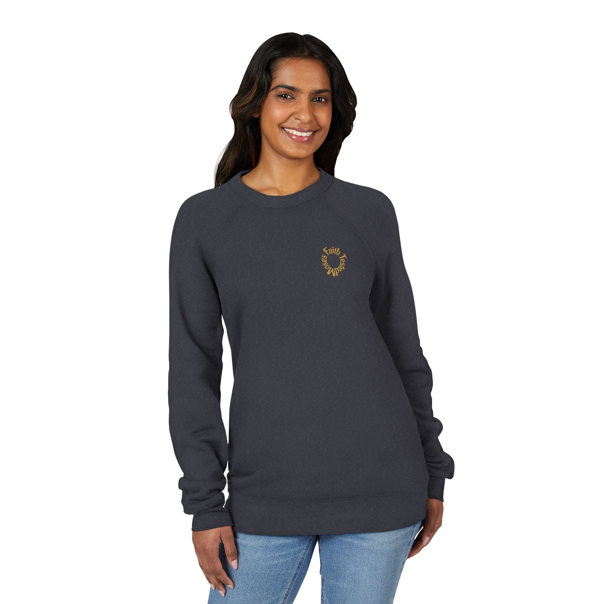 Moses Five-Star Faith Series – Raglan Sweatshirt | “Staff Worked. Sea Moved.” Faith Graphic