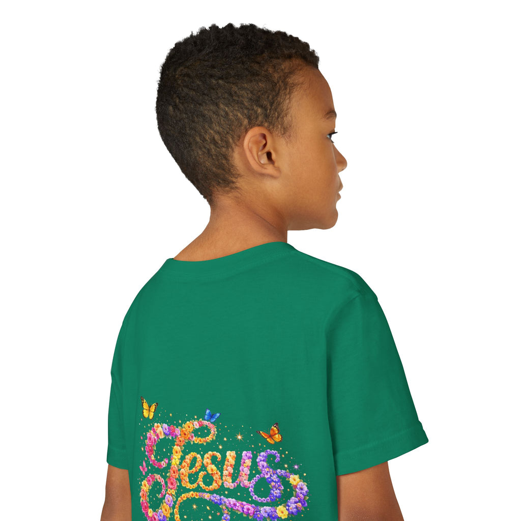 Youth Jesus Floral Script T-Shirt – Butterfly Christian Kids Tee | Faith Youth Shirt