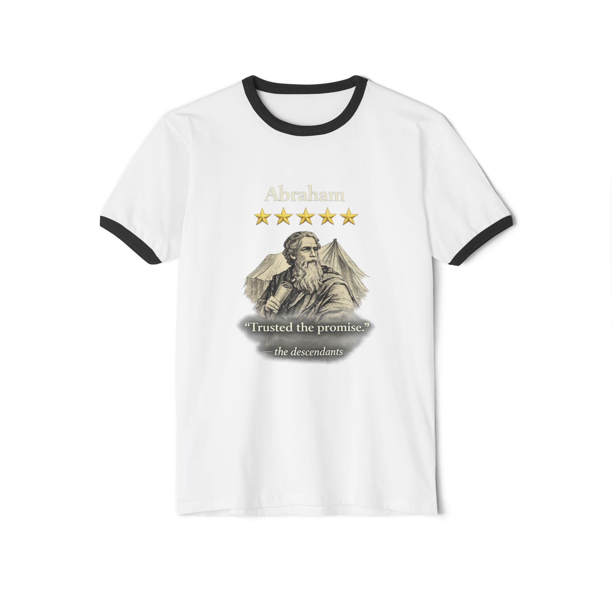 Abraham – Ringer Tee | “I Trusted the Promise” Vintage Graphic – Five-Star Faith Series