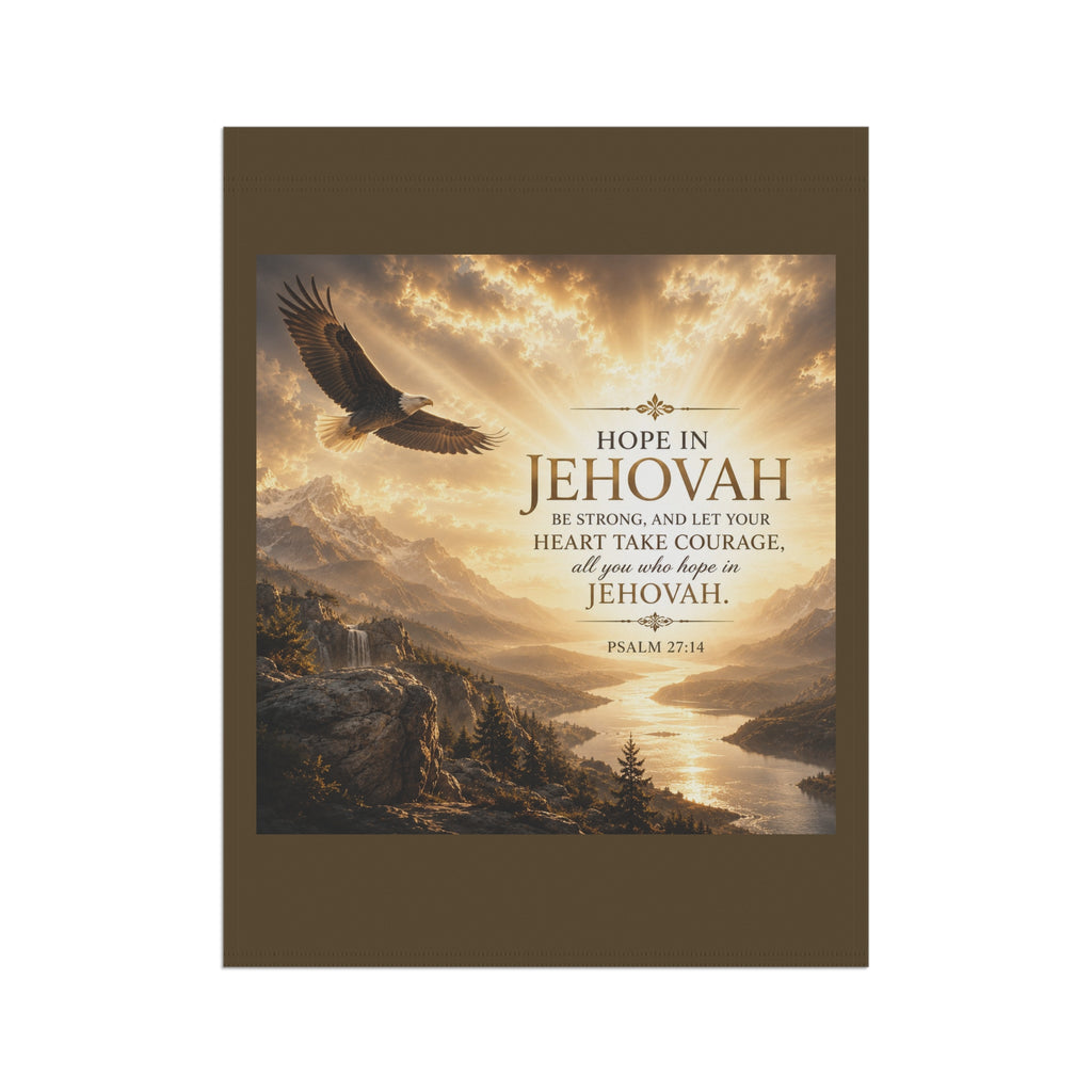 Hope in Jehovah Garden Flag | Psalm 27:14 Inspirational Eagle Banner | Christian Outdoor Decor