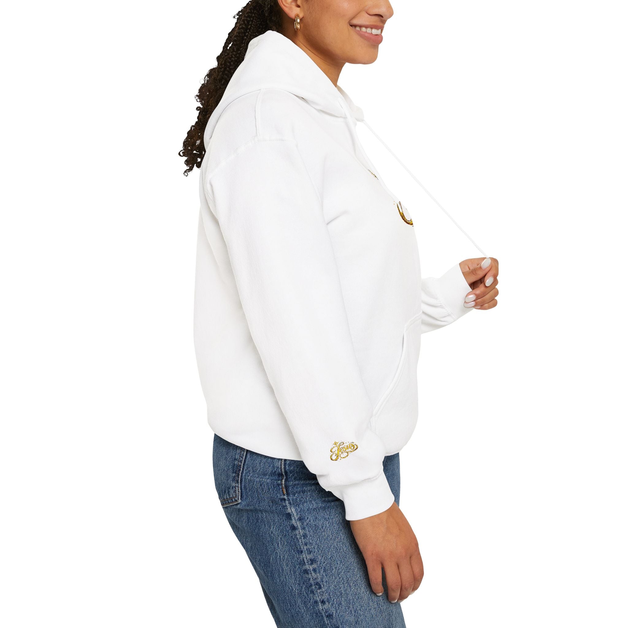 Jesus Gold Script Hoodie – Sparkle Christian Faith Pullover | Inspirational Hoodie