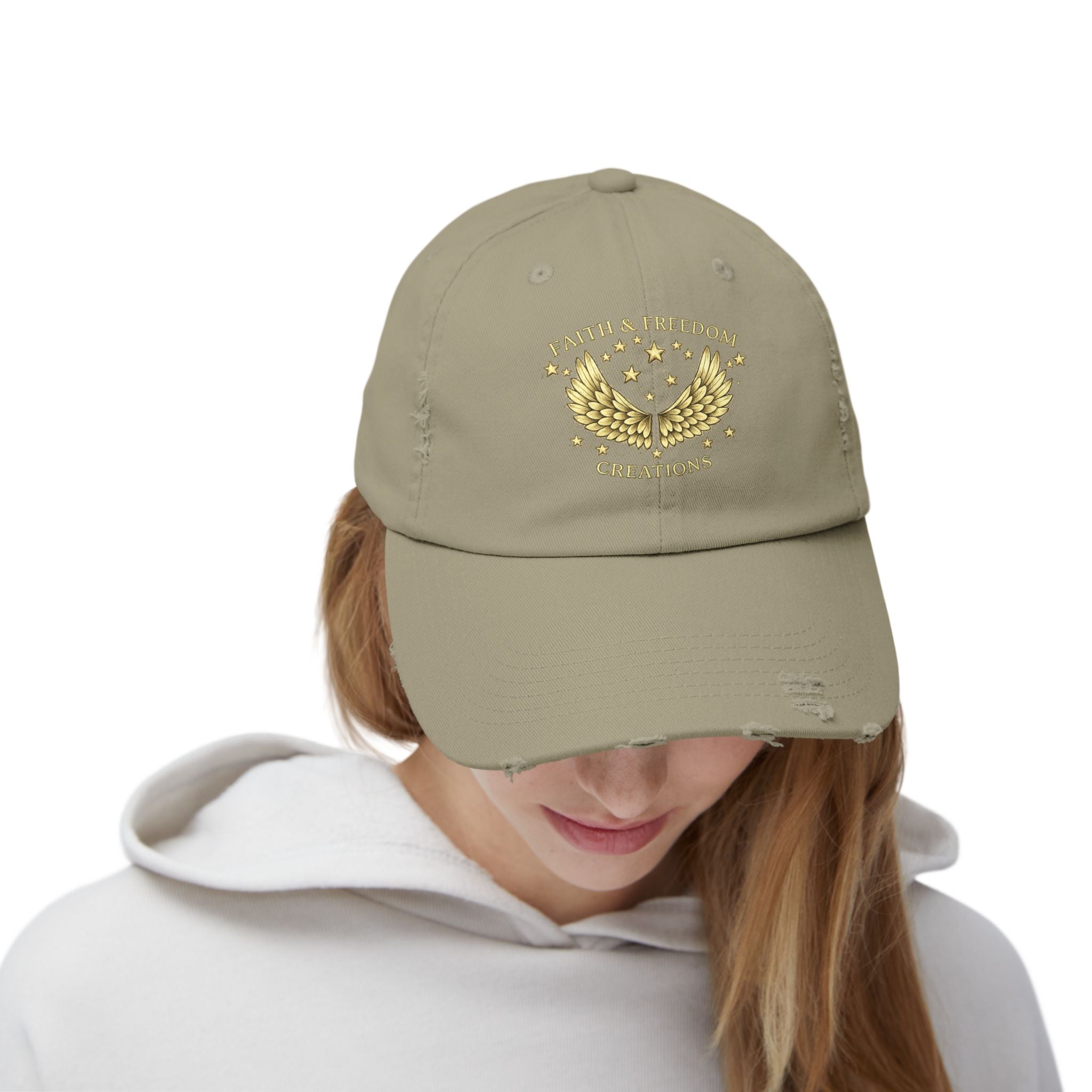 Faith & Freedom – Distressed Cap | Vintage Winged Stars Embroidered Hat