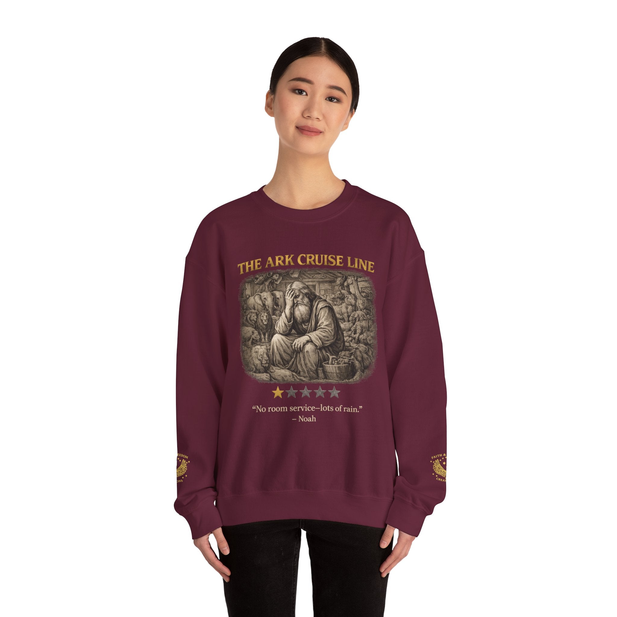 Noah – Crewneck Sweatshirt | “Ark Cruise Liner” Vintage Illustration – Five-Star Faith Series