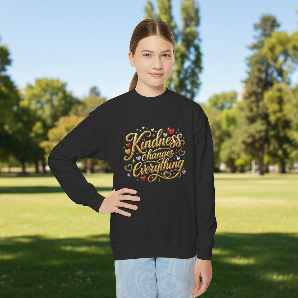 Kindness Changes Everything Youth Crewneck Sweatshirt – Inspirational Kids Pullove