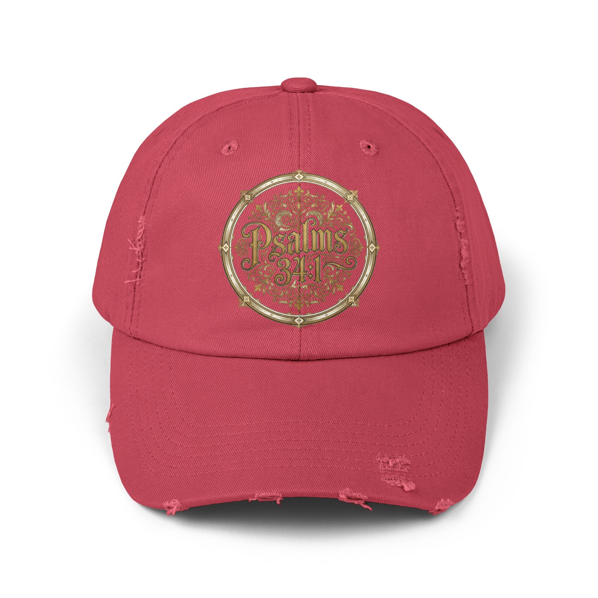 Distressed Black Cap – Psalm 23:1 Vintage Gold Emblem Hat | Faith & Freedom Creations