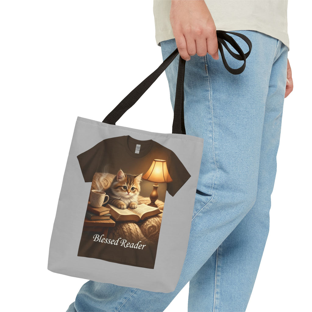 Blessed Reader Cat Tote Bag – Cozy Book Lover Library Tote | Cat & Books Gift Bag
