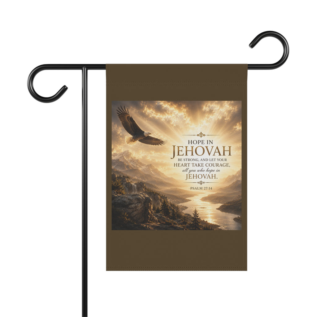 Hope in Jehovah Garden Flag | Psalm 27:14 Inspirational Eagle Banner | Christian Outdoor Decor