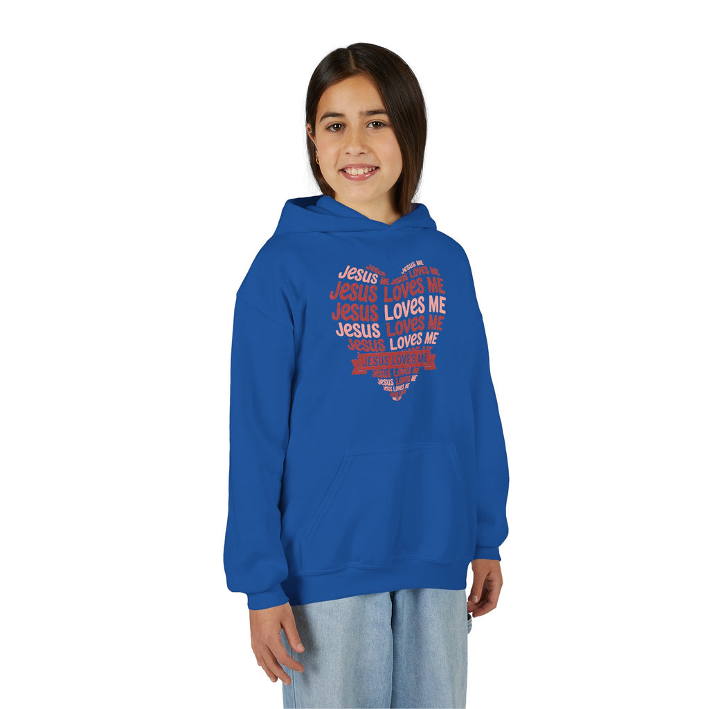 Jesus Loves Me Youth Hoodie – Heart Word Cloud Christian Kids Sweatshirt | Faith Inspired Kids Apparel