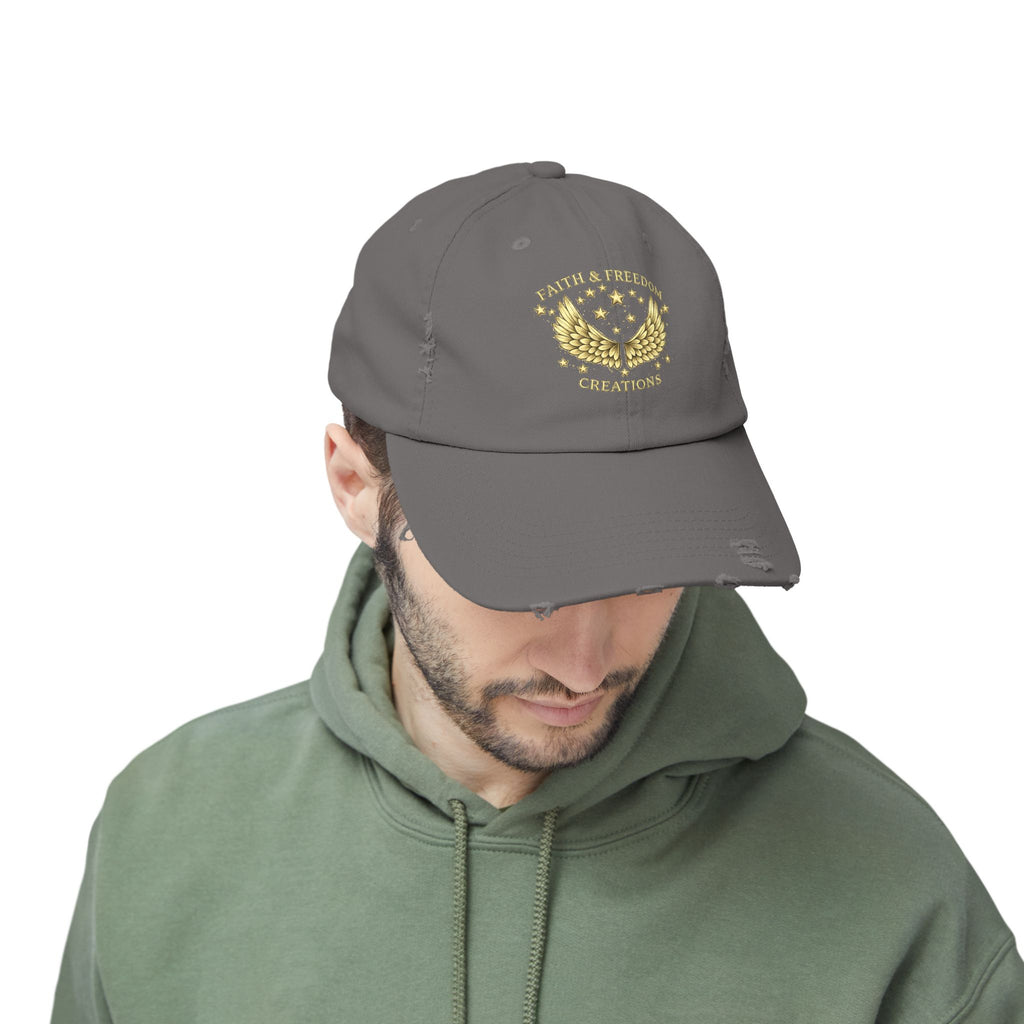 Faith & Freedom – Distressed Cap | Vintage Winged Stars Embroidered Hat
