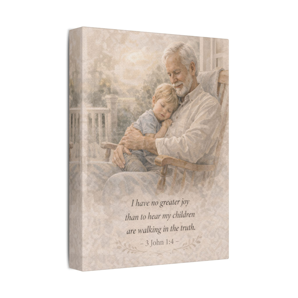 Grandfather and Grandson Canvas Print – 3 John 1:4 Scripture Wall Art | Faith Inspired Family Artwork