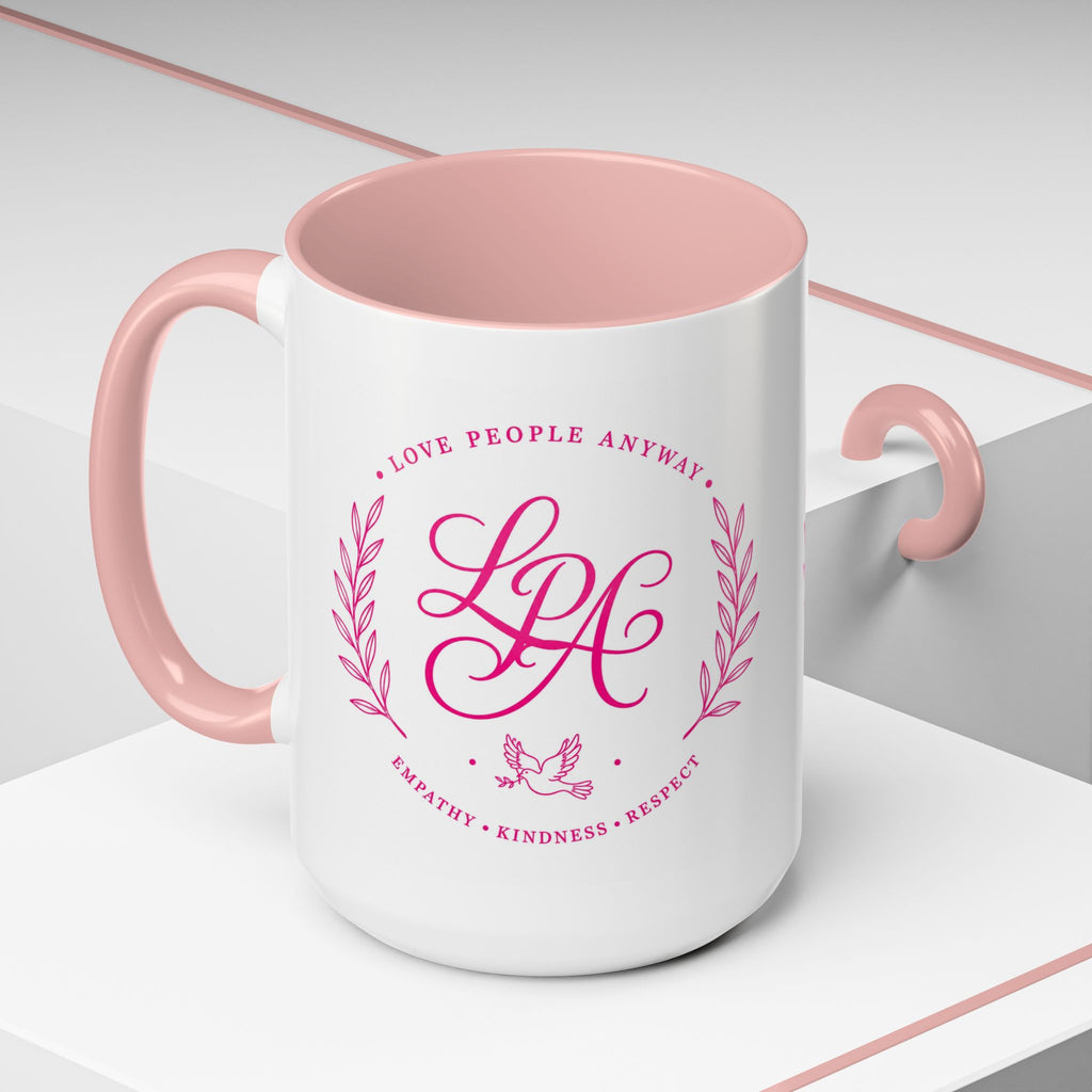 Love People Anyway Coffee Mug | Inspirational Pink Monogram Mug | Faith Freedom Creations