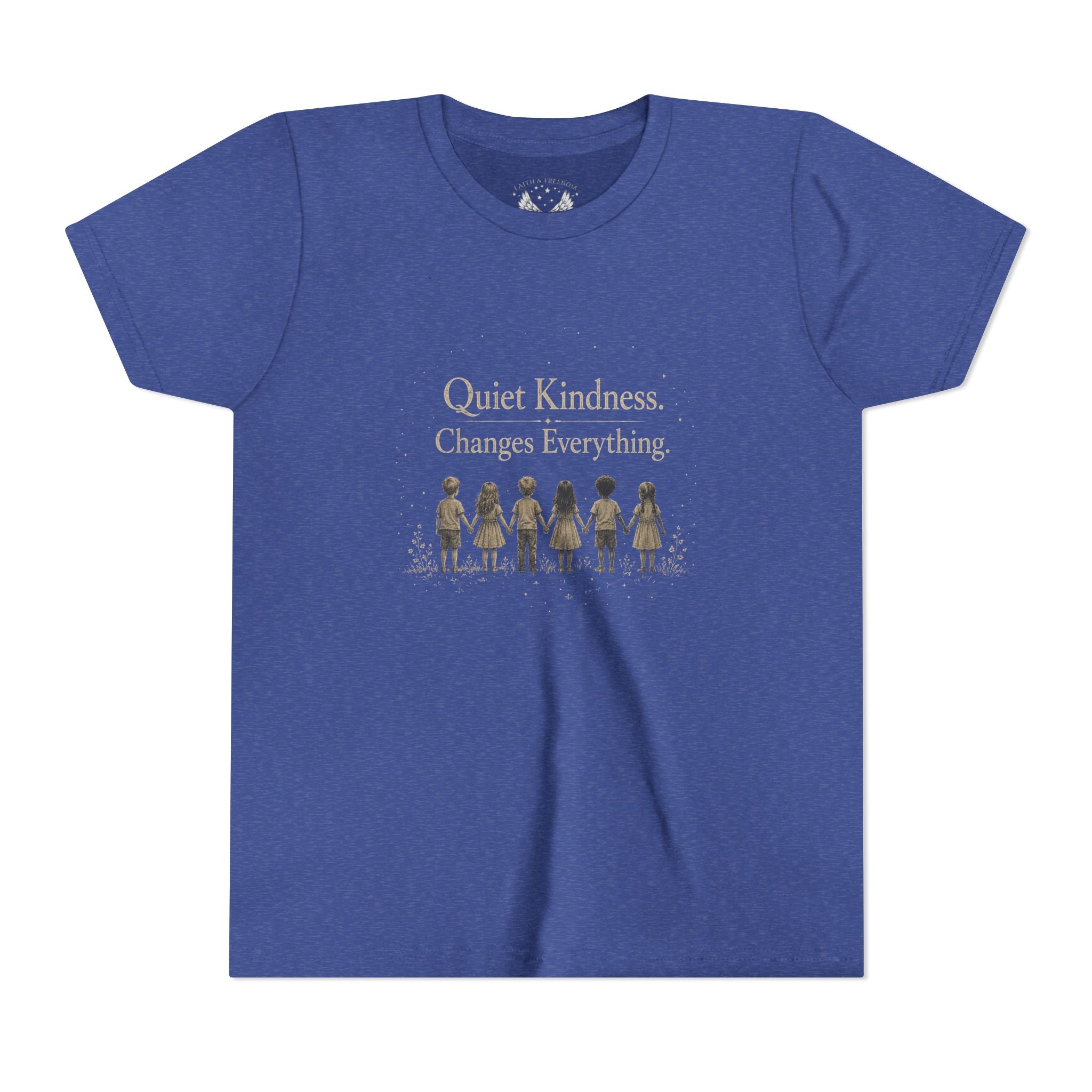Youth “Quiet Kindness Changes Everything” Tee – Kids Inspirational T-Shirt with Earth & Friends Graphic