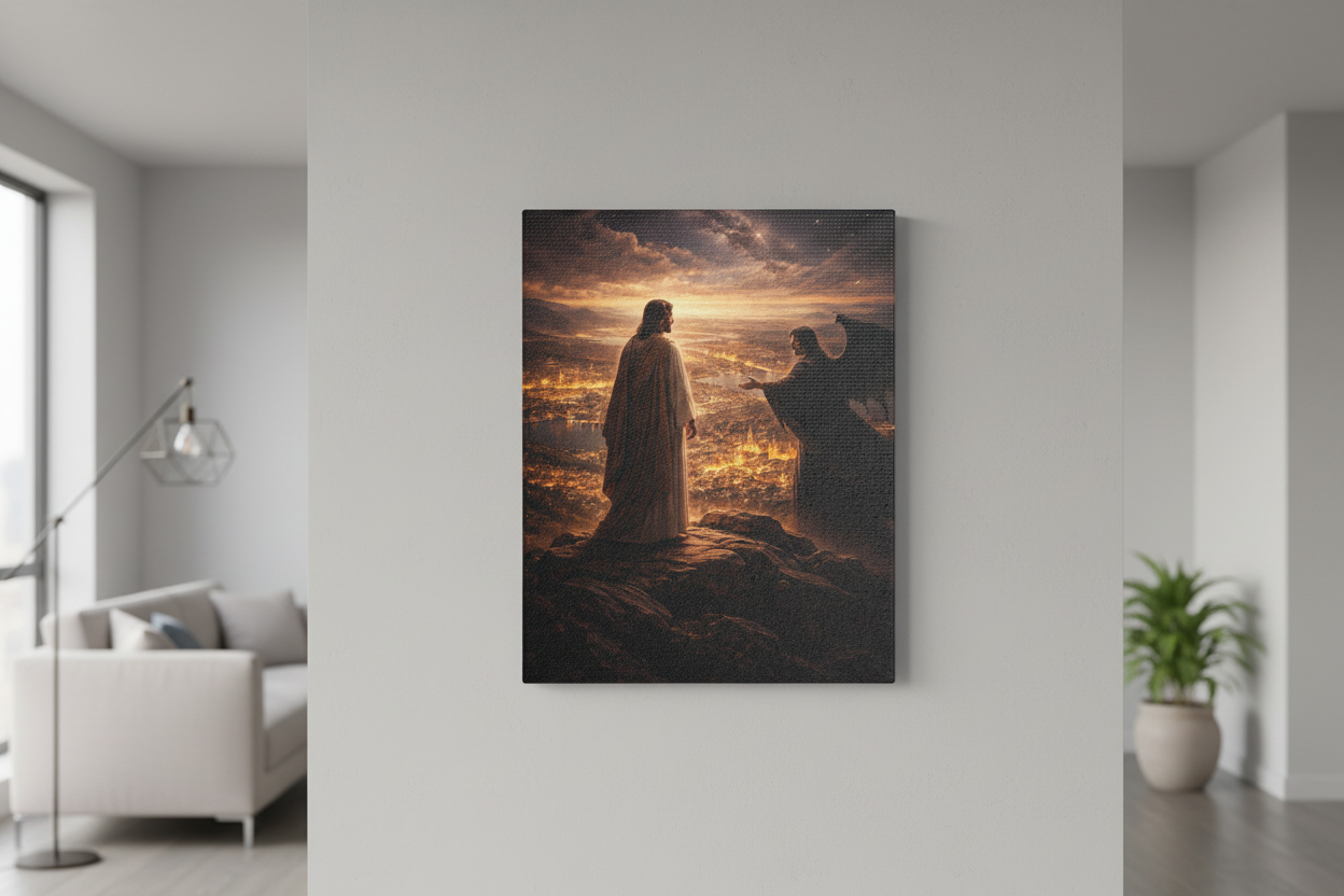 The Kingdom Test Canvas — Christ in the Wilderness Wall Art | Christian Faith Decor