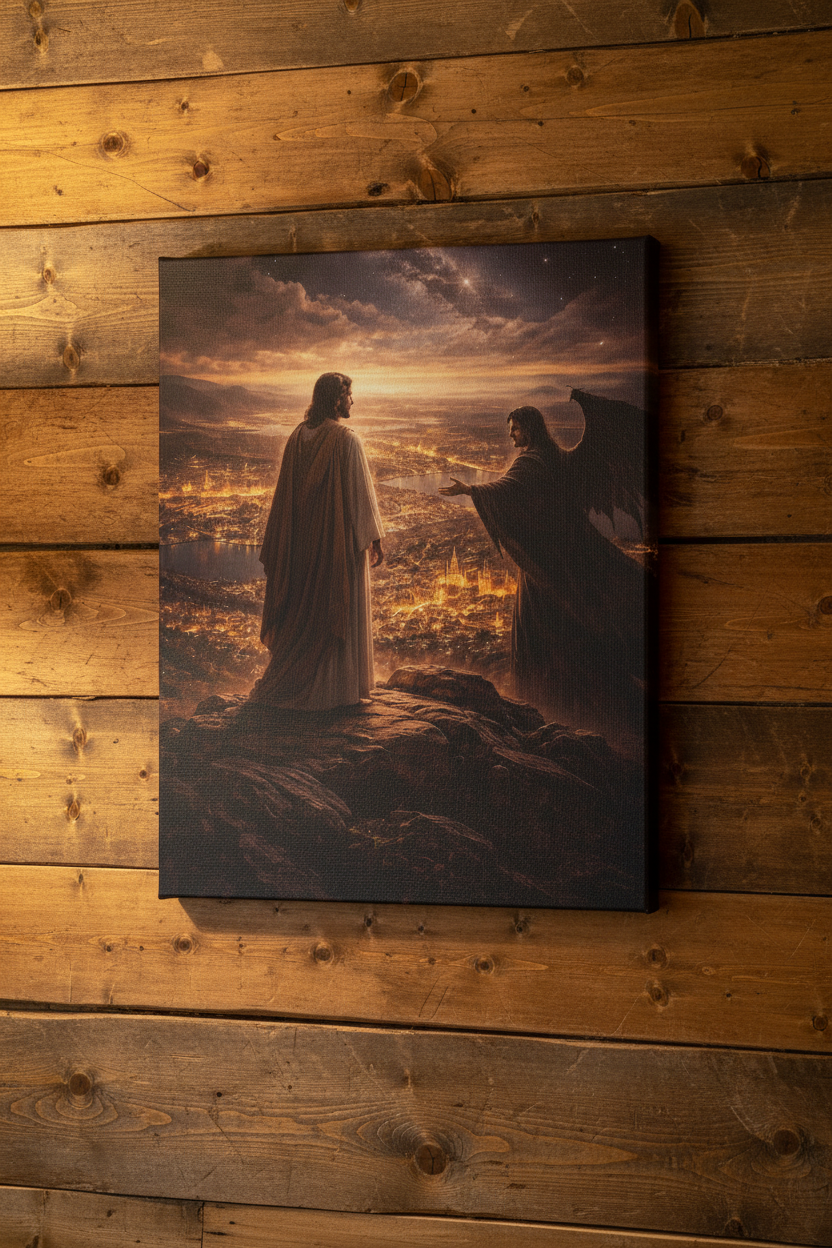 The Kingdom Test Canvas — Christ in the Wilderness Wall Art | Christian Faith Decor