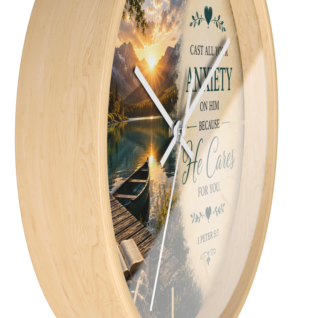 Cast All Your Anxiety on Him Wall Clock | 1 Peter 5:7 Christian Scripture Clock | Inspirational Home Decor